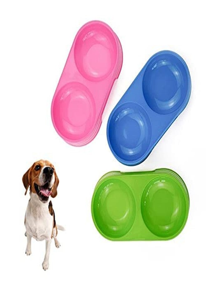 Pups&Pets Non-Slip, Non-Toxic Pet Feeding Plastic Cat Face Shaped Double Bowl Food & Water Feeder 2-in-1 Bowl for Dogs and Cats (Multicolor) - Image 1